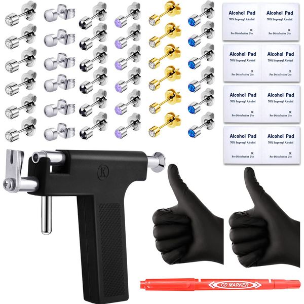 Ear and Nose Piercing Tool Stainless Steel Ear Piercing Gun with 18 Pairs Ear Stud for Salon and Home Use