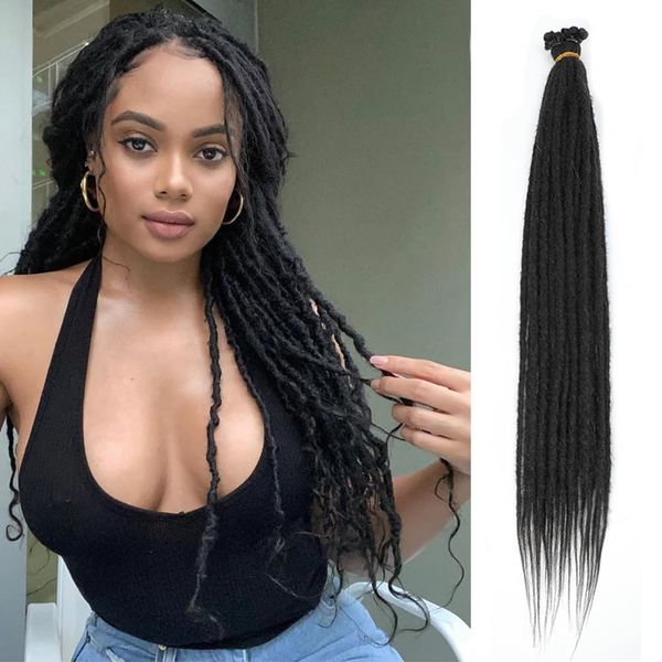 Thin Dreadlock Extensions 24 Inch 20 Strands Soft Natural Black 0.6 cm Width Hair Loc Extensions Reggae Style Hair Crochet Braiding Hair for Women and Men