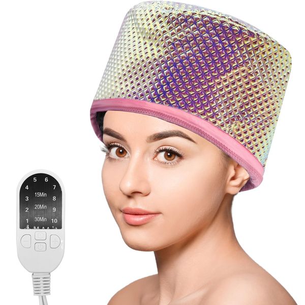 Hair Steamer Cap, Portable Hair Care Hat with 10 Mode Temperature Control, 110V Electric Heating Cap for Hair SPA Beauty Steamer Nourishing Hat Hair Thermal Treatment Cap (Colorful Squares)