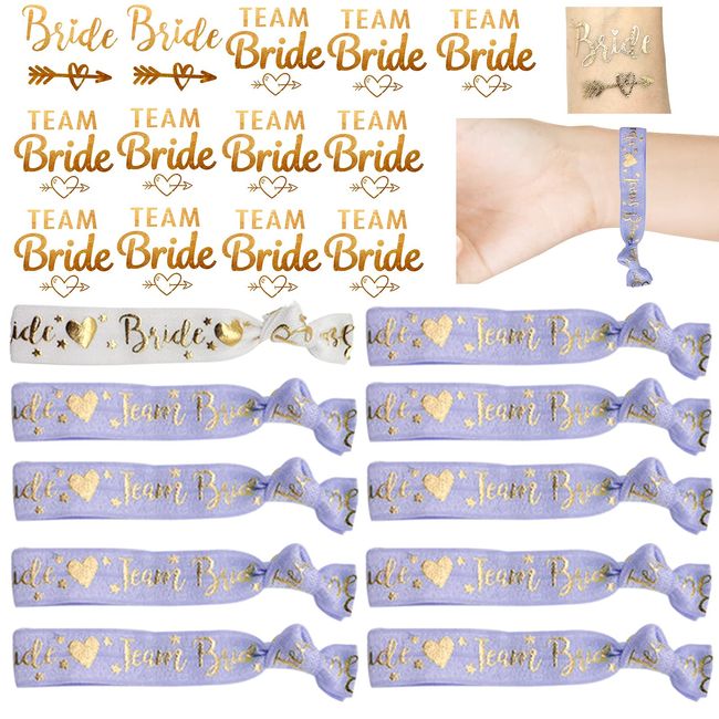 12 pcs Hen Party Wristband, Bride and Team Bride Wristband Bachelorette Party Bracelet and 12 pcs Hen Party Tattoos Bride Tattoo for Wedding (Purple)