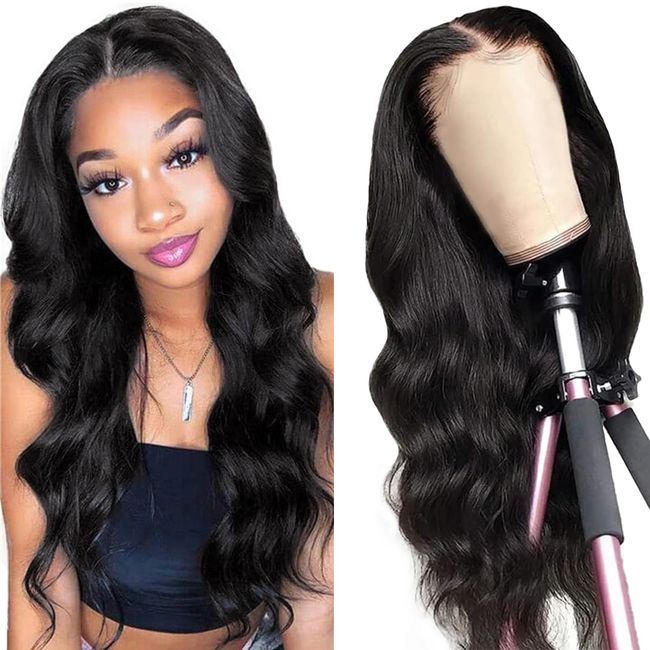 Starmo Body Wave Lace Front Wigs Human Hair Pre Plucked 13x4 HD Lace Frontal Wigs Human Hair 150% Density Glueless Lace Front Wig with Baby Hair Natural Black 22inch