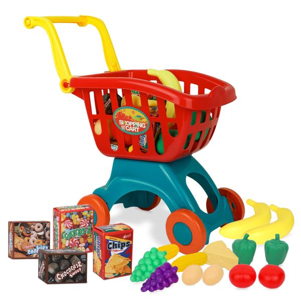 Playkidz Toy Shopping Cart Play Set, Plastic Food Toys, Interactive Play Set, Educational & Pretend Play Fun, Ages 3+