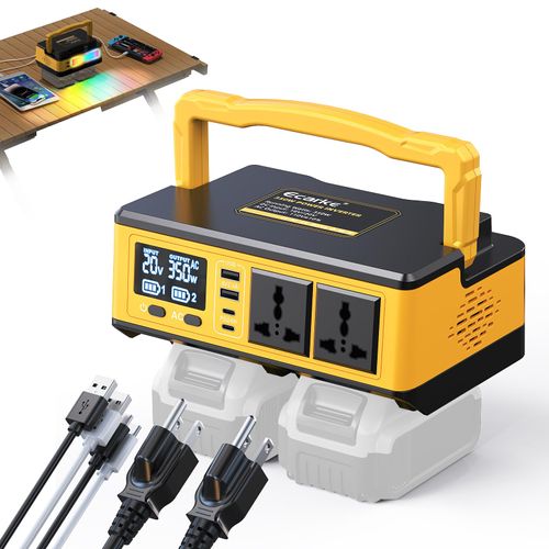 350W Power Inverter for DeWalt 20V/60VBatteries: Portable Power Station with 2 AC Outlets (110V) 2 USB Phone Charger 2 Type-C, Generator DC 18V to AC 110V - Battery Adapter 500LM LED Light RGB Light