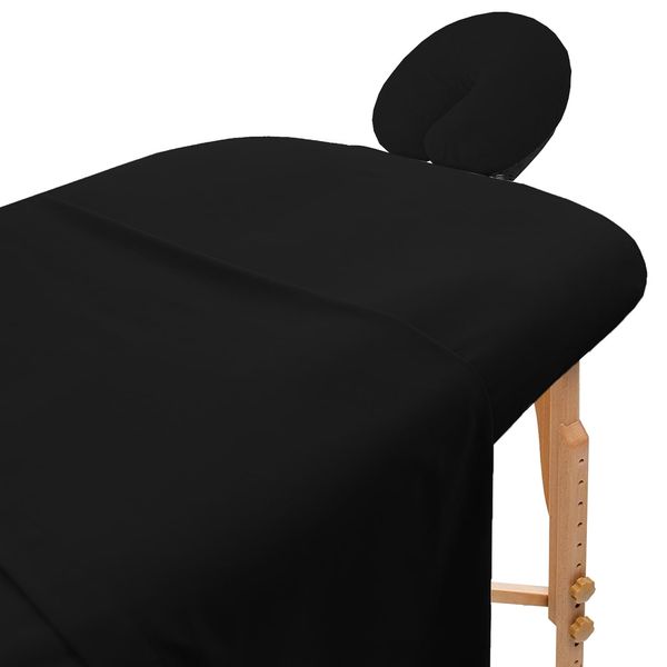 Avalon Care Microfiber Massage Table Sheets Sets 3 Pcs Premium Massage Table Cover Includes Flat, Fitted Massage Sheets Sets & Face Cradle Cover, Soft Massage Bed Cover - Black Massage Bed Sheets