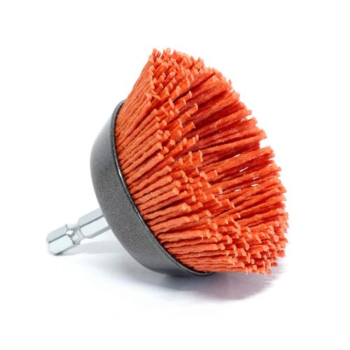 S&R Pot Wire Brush/Drill Bit 65mm - Hexagonal Shaft 1/4' (6.35mm) with Coarse Nylon Wire - Professional Cleaning and Polishing for Wood, Metal, and More