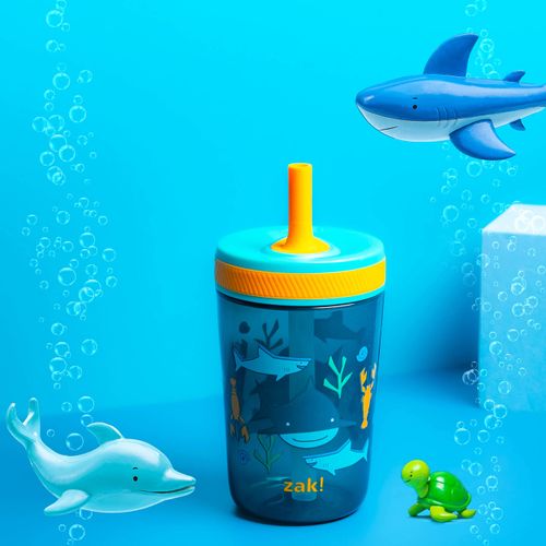 Zak Designs Kelso 15 oz Tumbler Set, (Underwater) Non-BPA Leak-Proof Screw-On Lid with Straw Made of Durable Plastic and Silicone, Perfect Baby Cup Bundle for Kids (2pc Set)