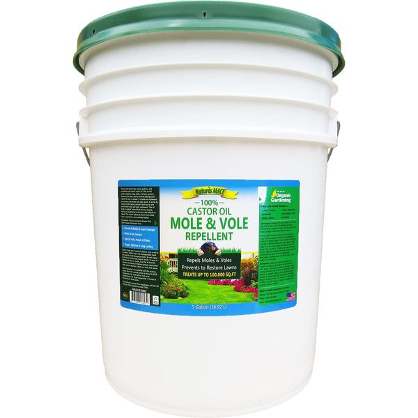 Nature’s MACE Mole & Vole Repellent 5 Gallon Castor Oil Concentrate/Covers up to 100,000 Sq. Ft. / Keep Moles and Voles Out of Your Lawn and Garden/Safe to use Around Home & Plants Guaranteed