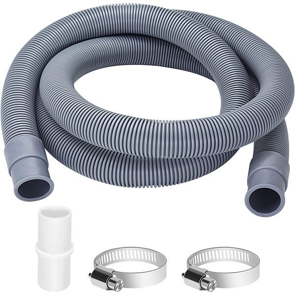 twoonto Drain Hose Extension for Washing Machines, 1.5M Universal Washing Machine Hose, Drain Hose Dishwasher Extension Set Including Hose Connector and Hose Clamps