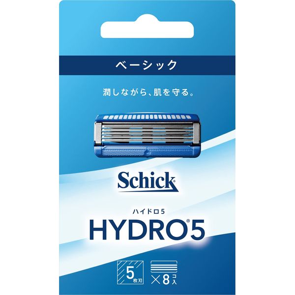 Hydro Schick Hydro 5 Basic Replacement Blades (8 Pieces), Skin Guard Included, 5 Blades, Blue