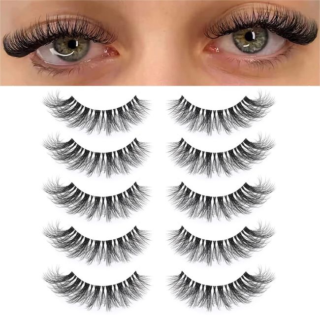 KSYOO Wispy Lashes That Look Like Extensions,D Curl Strip Lashes,Clear Band Cat Eye Lashes Natural Look,8-15mm Eyelashes Wispy (Clear Band V1)