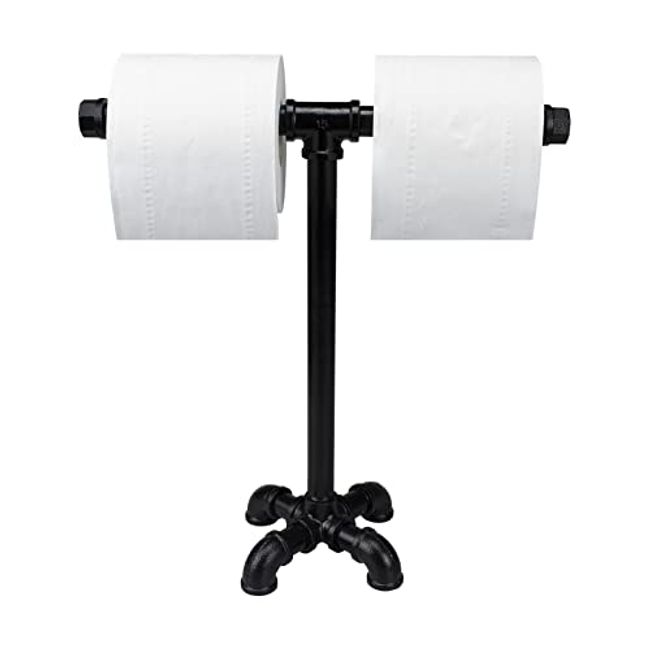 Toilet Paper Holder Stand, Black Metal Pipe Freestanding Bathroom