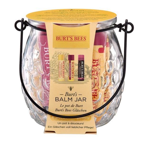 Burt's Bees Lip Balm Gift Set, Beeswax Lip Balm, Pomegranate Lip Balm, Hibiscus Tinted Lip Balm, Balm Jar, 3x4.25g