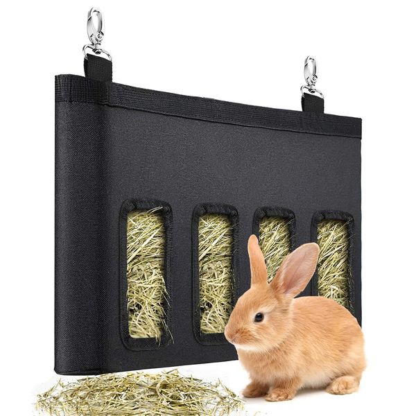 Heu Futterbeutel Hase Futterspender Sack Kaninchen Futterbeutel Heu Futter Tasche Heu Beutel Kaninchen Hängender Futter Beutel mit 4 Fenster für Kaninchen Hamster Meerschweinchen Kleintiere