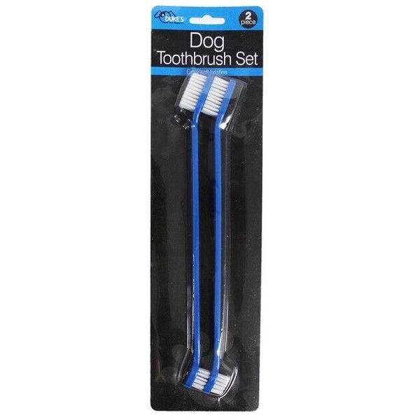 Dog Toothbrush Pack of 2 - duel ends extra soft - blue - long, pet, puppy NEW