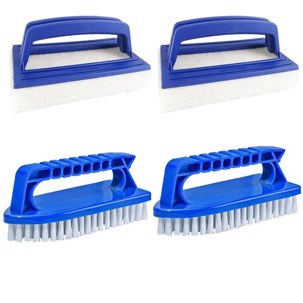 Pool Brush,Forreen 4 Pieces Pool Wall Brush Sponge Pool Scrubbing Brush Pool Waterline Scrubbing Brush Soft Hot Tub Cleaning Brush with Handle for Spas Swimming Pool Fish Tank