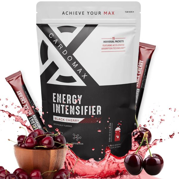 CardoMax Energy Intensifier Liquid Energy Boosting Water Flavoring with 200mg Caffeine, BCAA, 100% Vitamins B12, B6, and B3, Keto-Friendly, Vegan, Sugar-Free, No Calories - Black Cherry Flavor