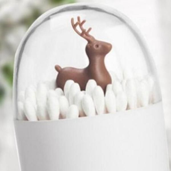 Kiming Cotton Swab Case White Toothpick Container Interior Accessories Deer Organizer_MC