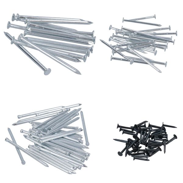 AB Tools 124pc Nail Assortment Flat and Domed Head Panel Pins Carpentry Wood Plasterboard