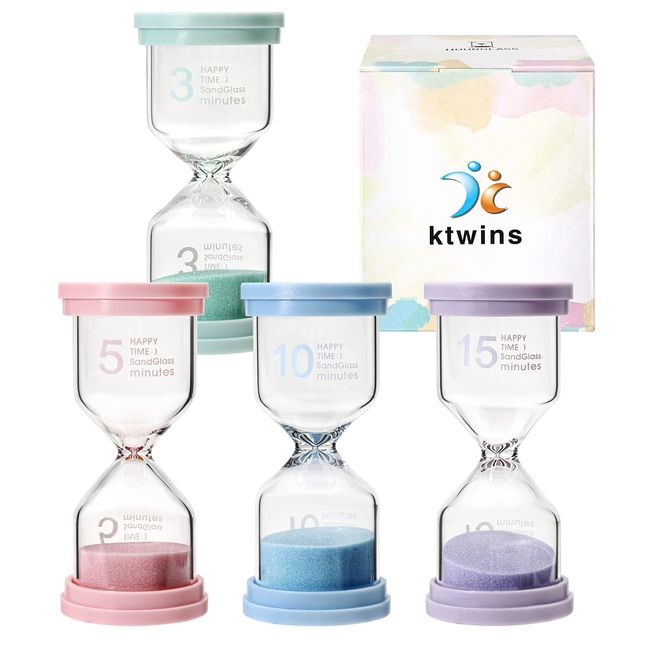 ktwins Hourglass, Children, Study, Educational, 3, 5, 10, 15 Minutes, Timer, Waterproof, Gift, Kitchen, Interior, Sauna, Stylish (Macaron 4 Sets)