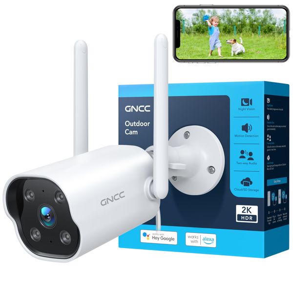 GNCC Security Camera Outdoor, 2K CCTV Camera, Cameras House Security, 2-Way Audio, Audio & Motion Detection, Night Vision, App Notification, APP Control, Waterproof, 2.4G WiFi, Wired 9.8 FT, T1Pro