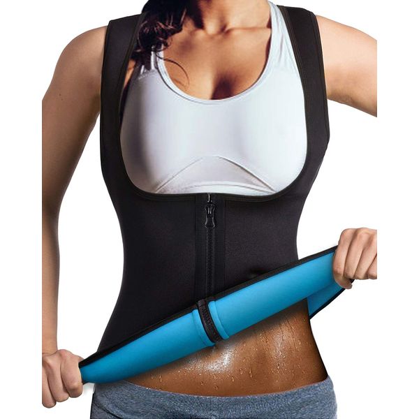 DoLoveY Women Neoprene Sauna Vest Waist Trainer Hot Sweat Slim Corset Body Shaper with Zipper Workout Tank Top