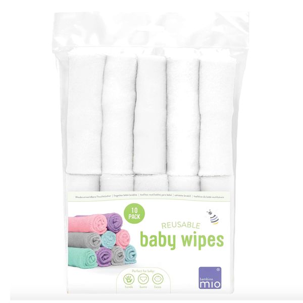 Bambino Mio, Reusable Baby Wipes - Everyday - Eco-Friendly, Chemical-Free, Double-Sided Washable Wipes, Packaging May Vary, Pack of 10, Snow