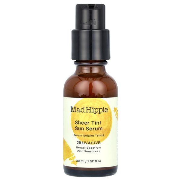 Mad Hippie Sheer Tint Sun Serum (Medium/Dark), Tinted Moisturizer for Face with SPF 29, Vitamin C, Hyaluronic Acid, Tinted Sunscreen for Face in a Recyclable Glass Bottle, Reef Safe, 1.02 Oz