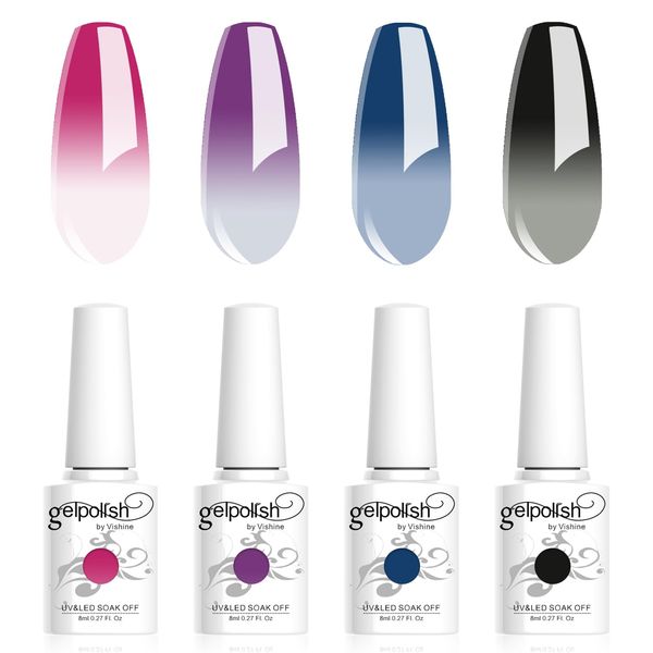 Vishine Gel Nail Polish Set -4 Smalto Gel Cambiamento di Colore Set Rosa Rosso Blu Viola Grigio Smalto Gel Cambiamento di Colore Ammollo Off UV LED Temperatura Termica Arte C041