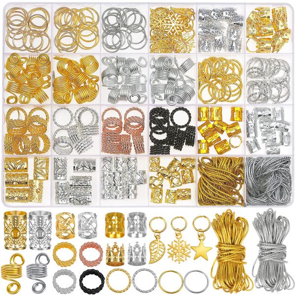 259PCS Hair Jewelry Accessories for Women Braids, Hair Loc Wire Wrapped Adornment for Dreadlock, Aluminum Beads Charms Gold Braids Ring Cuffs Clips with Pendants for Hair Decorations