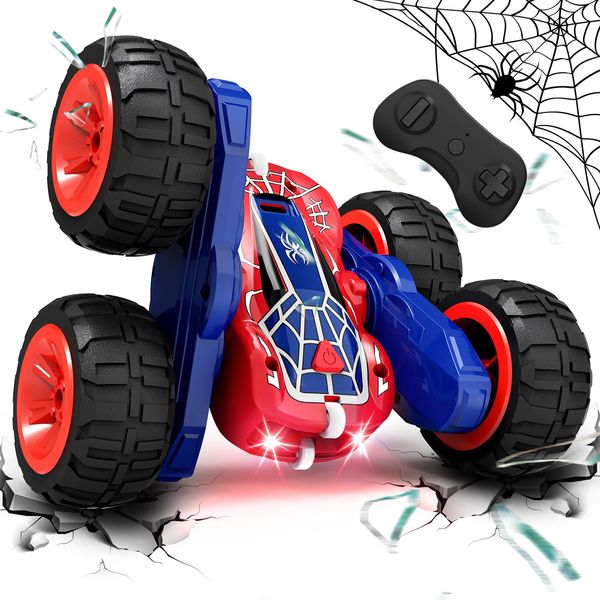 Tecnock Spider Remote Control Car for Kids, 2.4GHz RC Car with Type-C Easy Charging, 4WD Double Sided 360° Rotates and Flips RC Stunt Car, Toys Gift for Boys and Girls