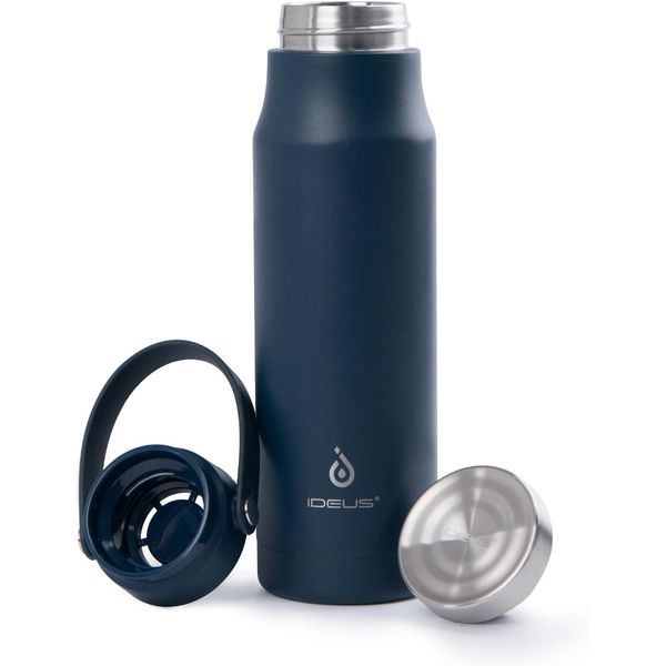 IDEUS Insulated Water Bottle, 710ml Stainless Steel Double Walled Metal Flask with Leak-Proof Lid for Travel Hiking Cycling (Navy Blue)