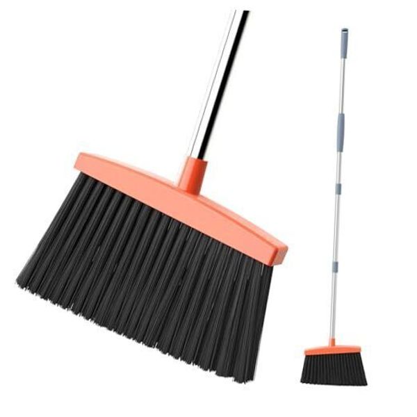 Heavy-Duty Broom Outdoor/Indoor Broom for Floor Cleaning with Long Gray-orange