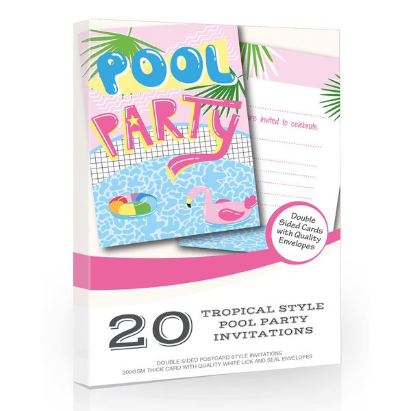 Olivia Samuel 20 x Pool Party Invites from Pink Tropical Style - Ready to Write with Envelopes