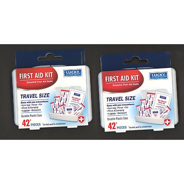 2 Cases FIRST AID KIT Travel Size 42 Pieces Each + Cases 4 1/2" x 3 3/4" x 1"