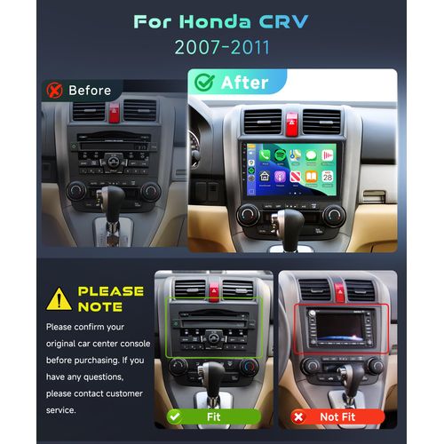 for Honda CRV 2007-2011 Car Stereo Radio with Snapdragon 8 Core 4GB+64GB 9 Inch IPS Touchscreen Wireless Carplay/Android Auto DSP Hi-Res 5/6GhzWiFi GPS Android 13 FM/RDS SWC Camera