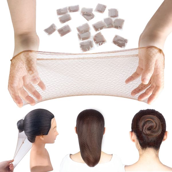 100PCS Hair Nets 22 Inch & 50PCS U-Shaped Hair Pins Set 2.4 Inch, Hair Net for Bun Brown Elastic Edge Mesh and 50pcs Hair Bun Pins for Women, girls, Ballet Bun Maker Dance (Linen)