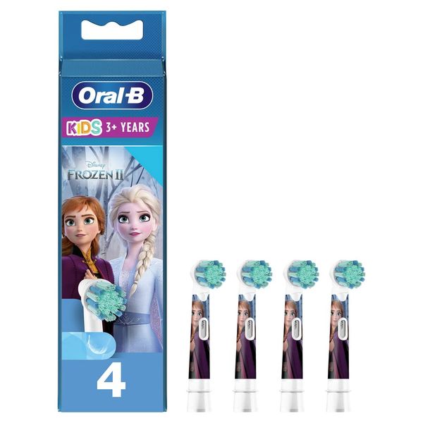 Oral-B Kids Electric Toothbrush Head, with Frozen 2 Characters, Extra Soft Round Bristles, for Ages 3+, Pack of 4 Toothbrush Heads, White