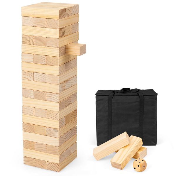 Honeyjoy 54 PCS Wooden Blocks Game Giant Tumbling Timber Toy w/ Carrying Bag