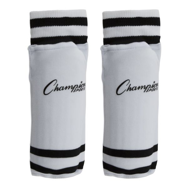 Champion Sports Youth Sock Style Soccer Shinguards - Ages 8-Large - White with Black Stripes