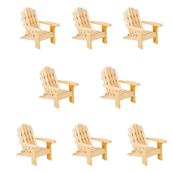 Miniature Wood Adirondack Chair - Wedding Cake Topper Mini Furniture Top Decoration Favor Beach Theme, Great for Dollhouse (Unfinished Wood, 8 Pack)