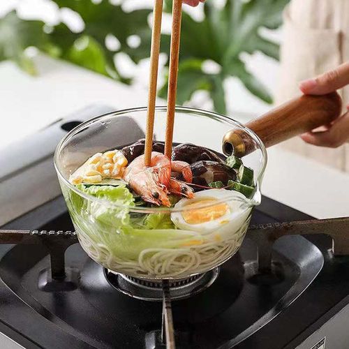 Saucepan Home Kitchen Cookware Accessory Glass Milk Pot with Wooden Handle V Shaped Spout Noodles Milk Pan Saucepans (600ml)