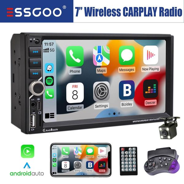 7" Car Stereo Head Unit Radio MP5 Wireless Carplay Android Auto USB 2 DIN Camera