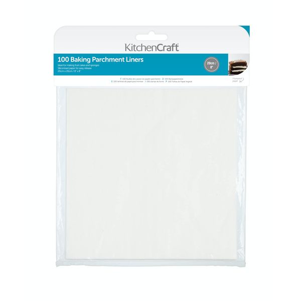 KitchenCraft Baking Parchment Roll, Parchment Paper for Baking, Multifunction, 20 cm (8") - Square (Pack of 100), White