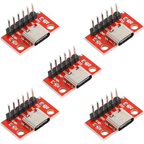 Teansic 5PCS Type C Female Serial Basic Breakout,Type C 16P Connector with PCB Converter Board(with 2.54mm Pitch Straight pin