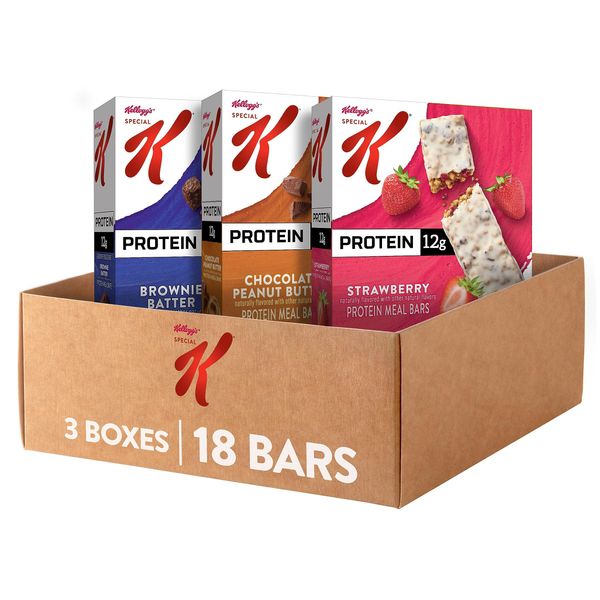 Kellogg's Special K Protein Meal Bars, Meal Replacement, Bulk Protein Snacks, Variety Pack (3 Boxes, 18 Bars)