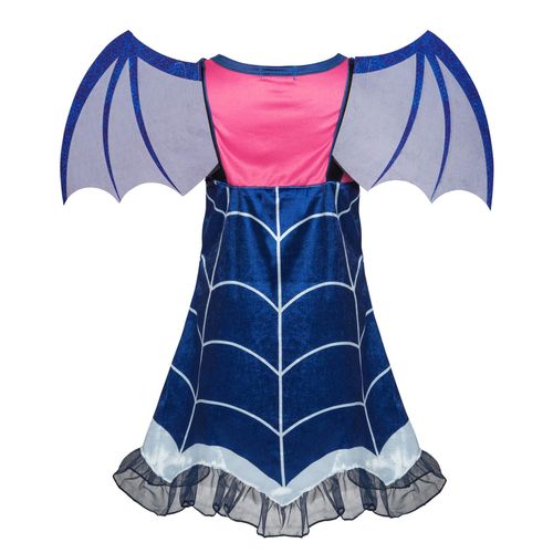 MSSmile Little Girls Cartoon Costume Little Girl Blue Skirt Set Hair Band+Wing Halloween Cosplay Outfit(140cm/7-8Y, vamp1)