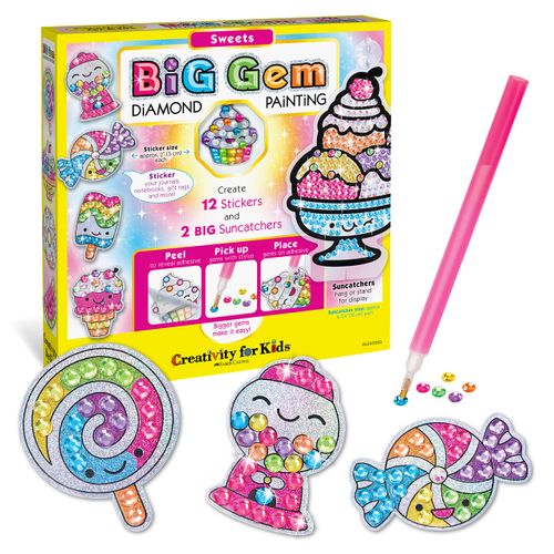 Creativity for Kids Big Gem Diamond Painting Kit: Sweets Stickers and Suncatchers - Diamond Art for Kids, DIY Stickers and Suncatcher Kit for Girls Ages 6-8+