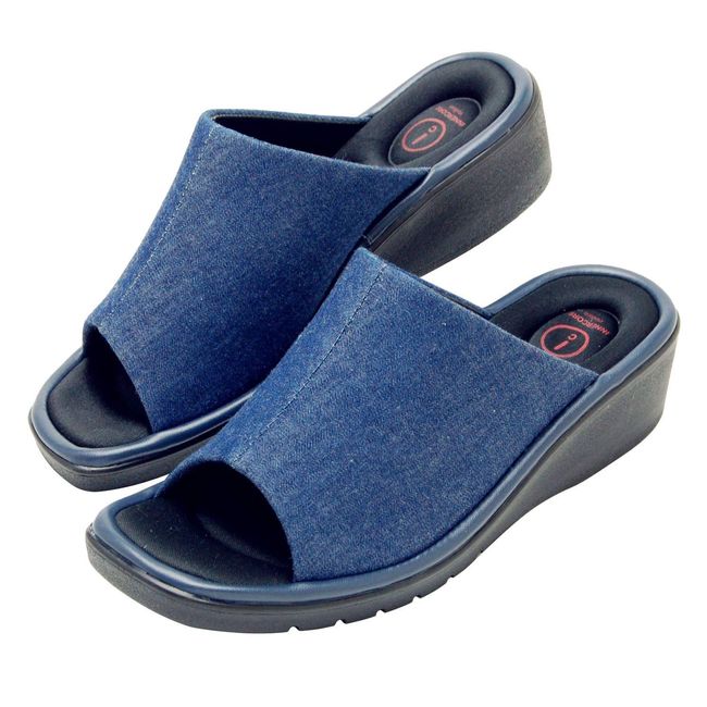 Nippon 941425 Slippers Sandals, Center Seam, Denim, 9.1 - 9.4 inches (23 - 24 cm), Navy, Women's, Soft Per Foot