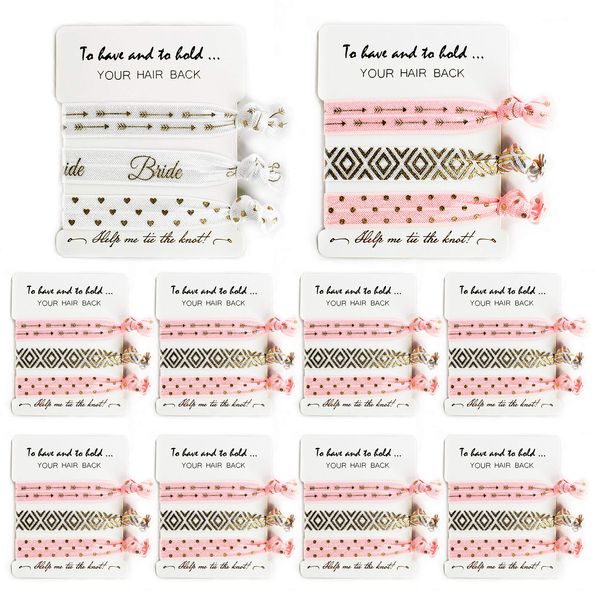 LADY & HOME Bride Tribe Hair Tie, Bridesmaid Hair Tie,Bride Squad Hair Tie for Bachelorette Party Gifts or Wedding Favors(Pink)