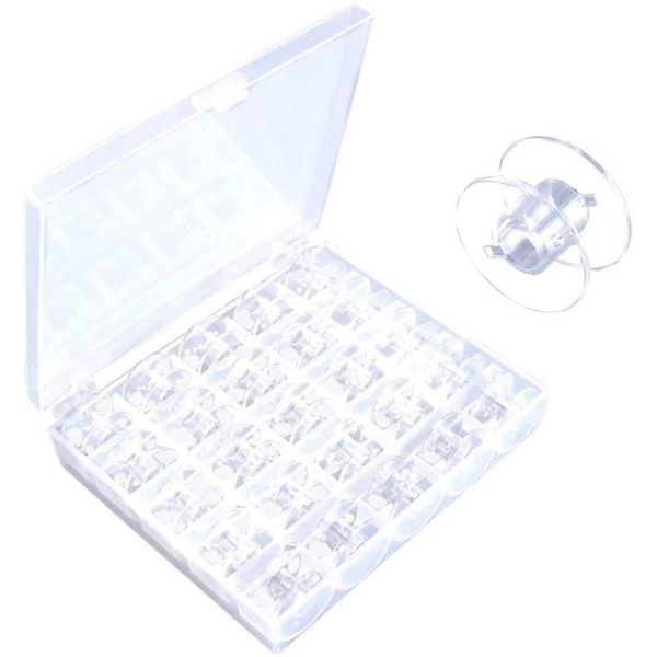 CHSYOO 25 x transparent plastic sewing machine bobbins spools with storage box for Brother Janome Singer Elna Babylock Kenmore